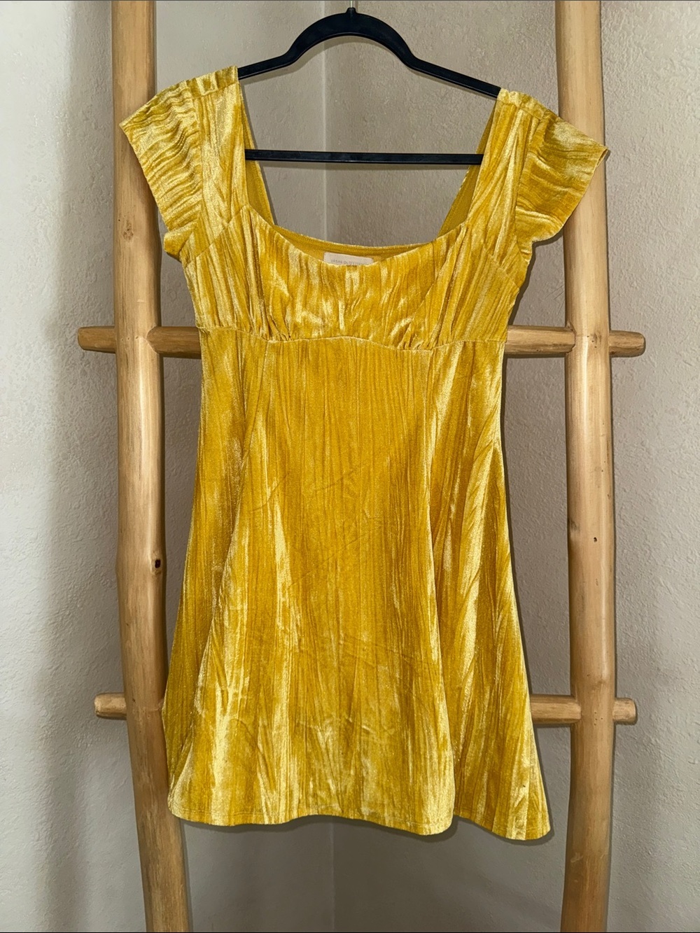 Urban Outfitters Yellow Velvet Scoop Neck Dress